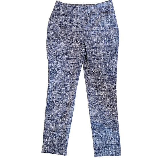 Chico's Brigitte Slim Ankle Pants Women's Sz 4 Blue Grid Print Slimming Pull on - Picture 4 of 13